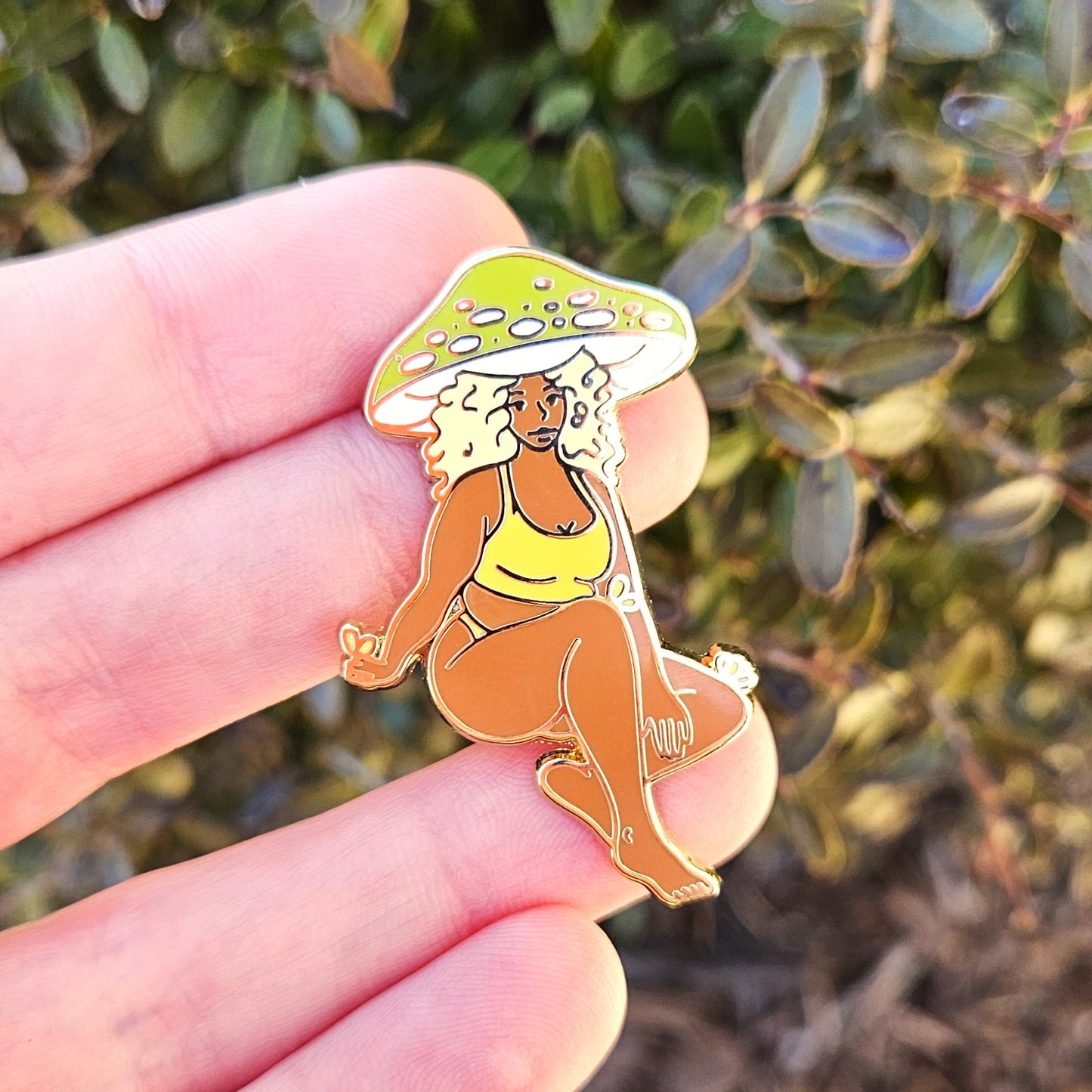 Olive Mushroom Girl - Hard Enamel Pin