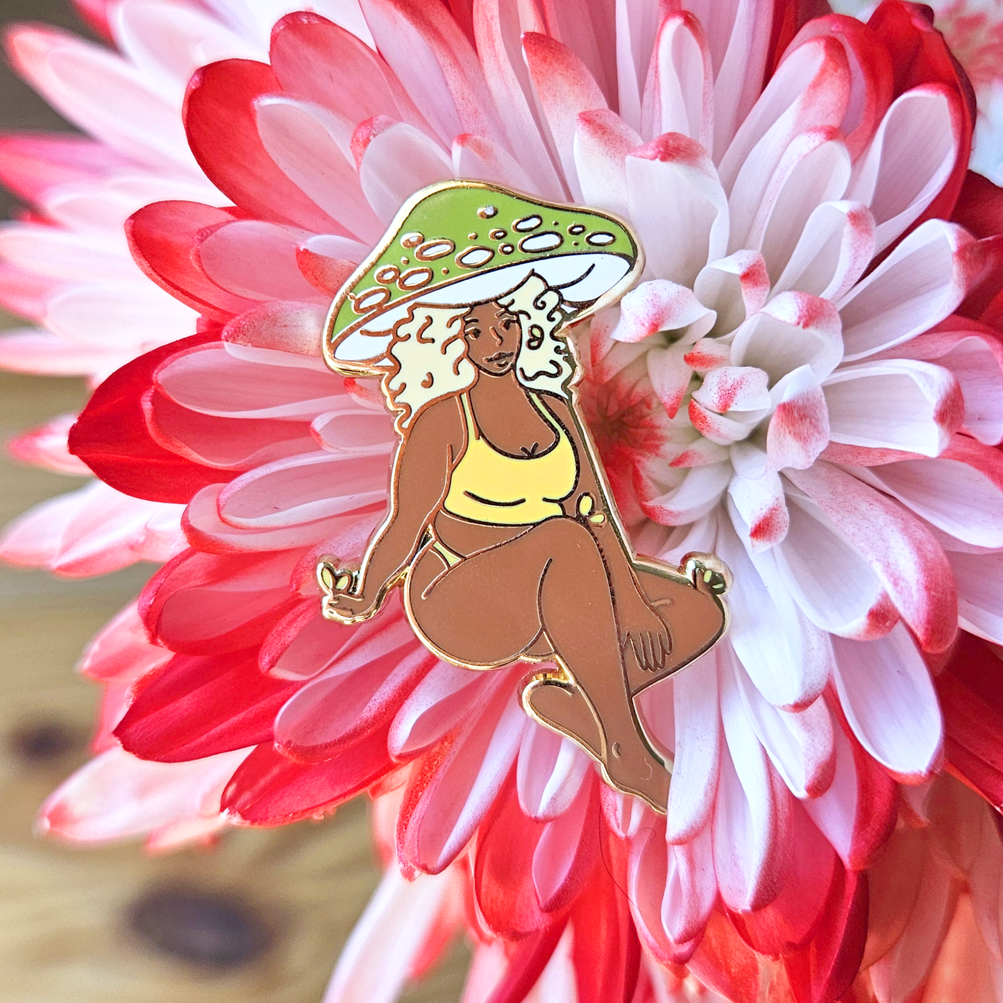 Olive Mushroom Girl - Hard Enamel Pin