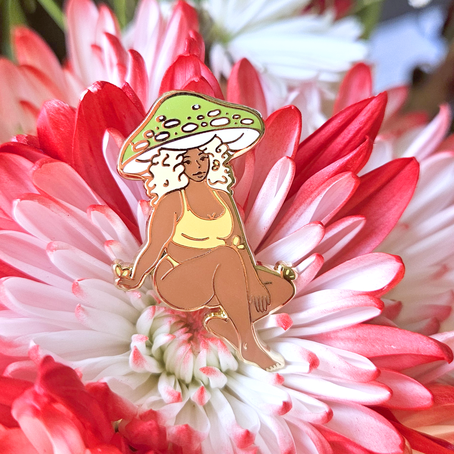 Olive Mushroom Girl - Hard Enamel Pin