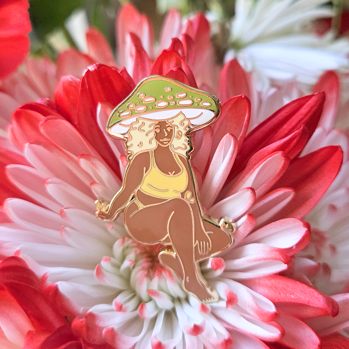 Olive Mushroom Girl - Hard Enamel Pin